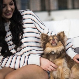 We’re proud to be pet-friendly a woman and a chill dog