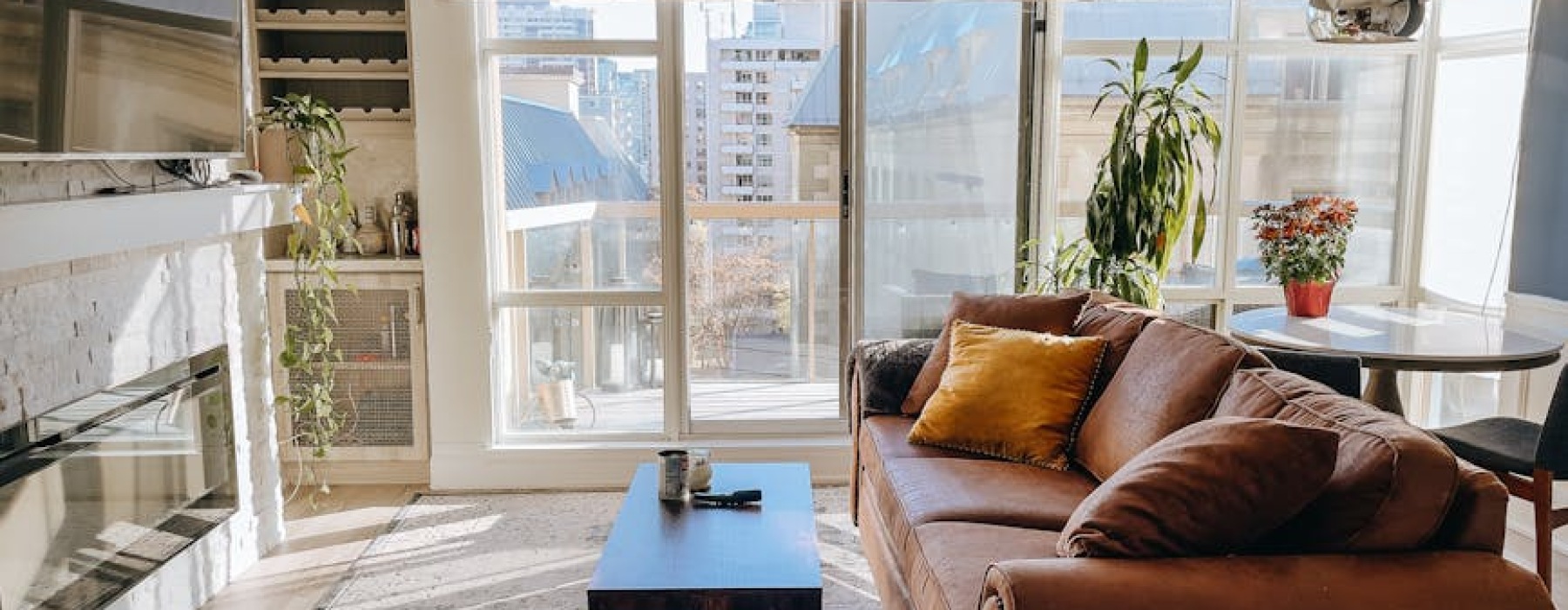 Modern Chicago apartment living room with skyline views - modern apartments chicago